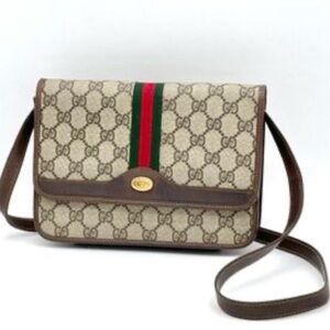Gucci Beige and Brown Crossbody Bag with Red and Green Stripe